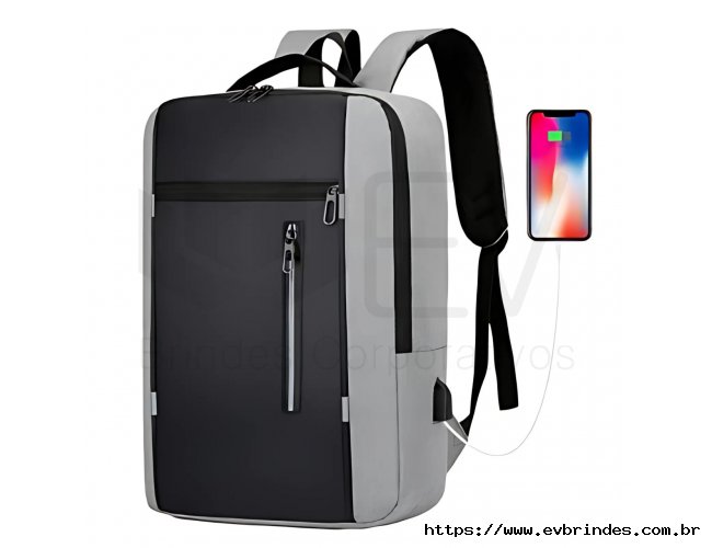 Mochila Executiva Ev Brindes modelo Rio de Janeiro - com Porta USB  Antifurto e Compartimento para Notebook Cor Cinza c